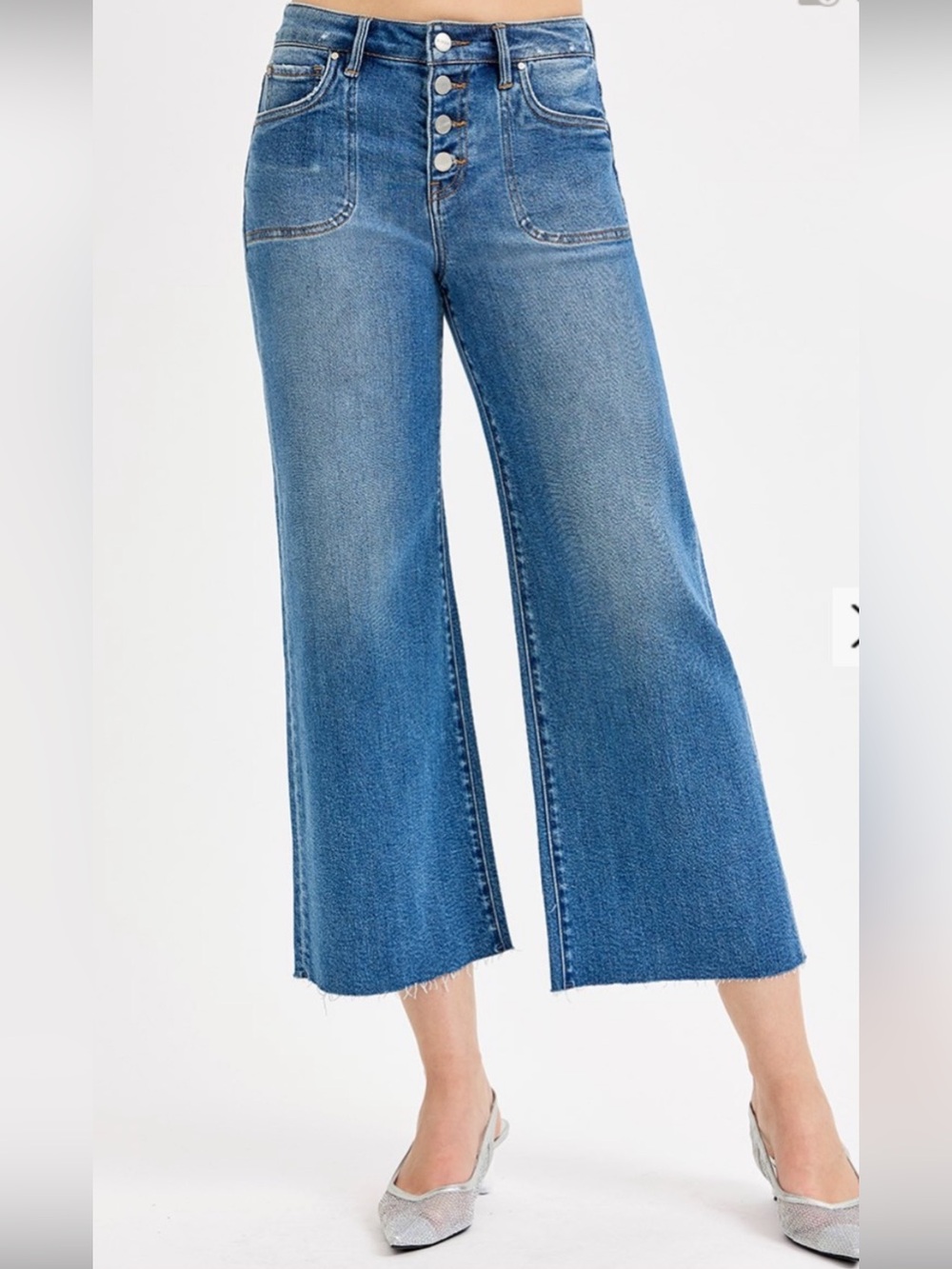 213 RISEN HIGH RISE CROP WIDE BUTTON UP JEANS
